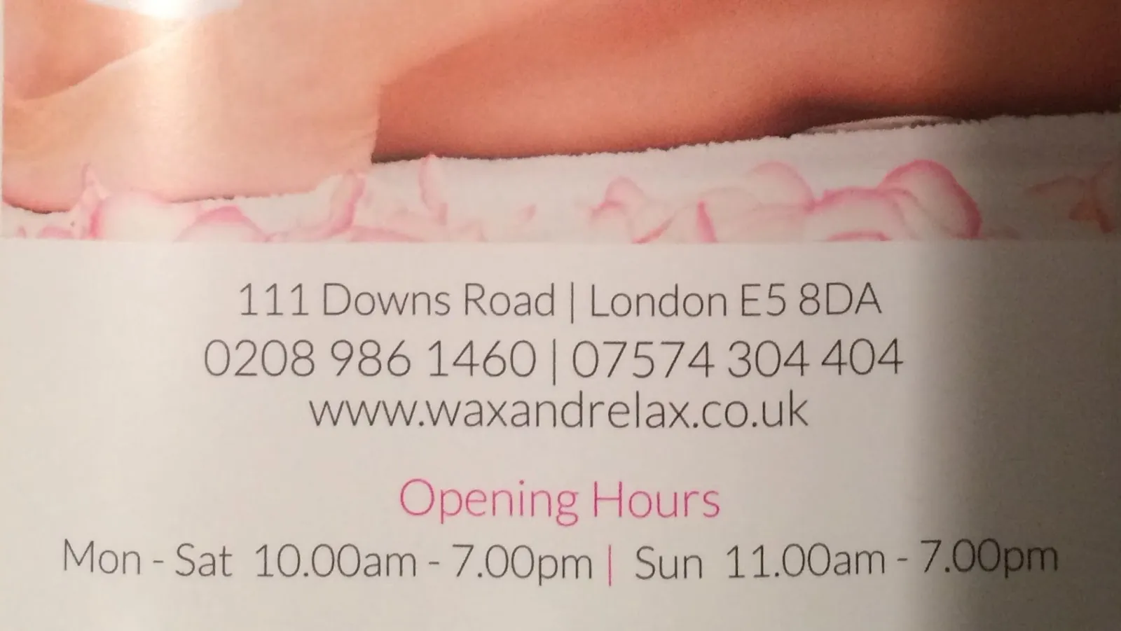 Wax & Relax, beauty salon at 111 Downs Road in Hackney, London